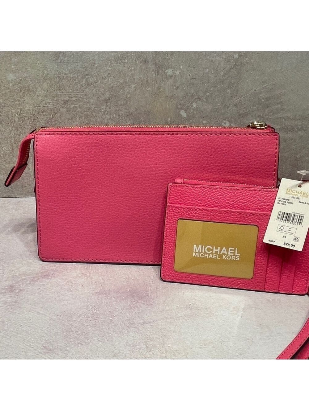 Michael Kors Pebble Leather Pouchette & Matching Wallet Camila Rose Pink - Picture 7 of 7